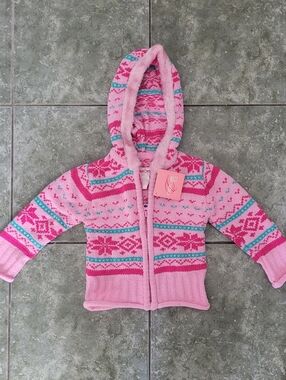 NWT Cherokee Girls’ Long Sleeve Hooded Zip Sweater Pink Size 2